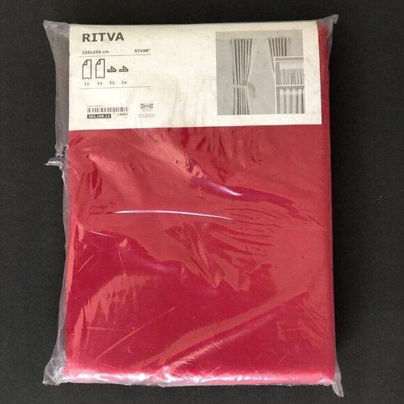 Ikea Ritva Pair Red Curtains with Tie Backs 57"x98" 100% Cotton New Tabs - Picture 1 of 5